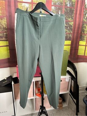 Boden Sage Green Ankle Crop Trousers with Cream Side Stripe